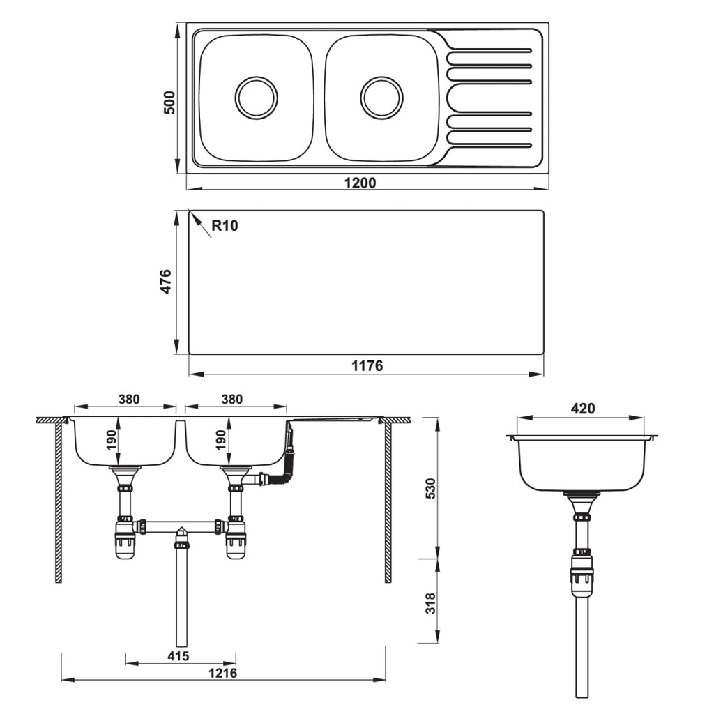 Kích thước CHẬU HAFELE INOX CLAUDIUS HS-SD12050 567.20.513