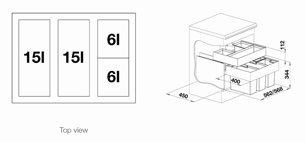 KÍch thước thùng rác Blanco Select 60/4 Organ 520783