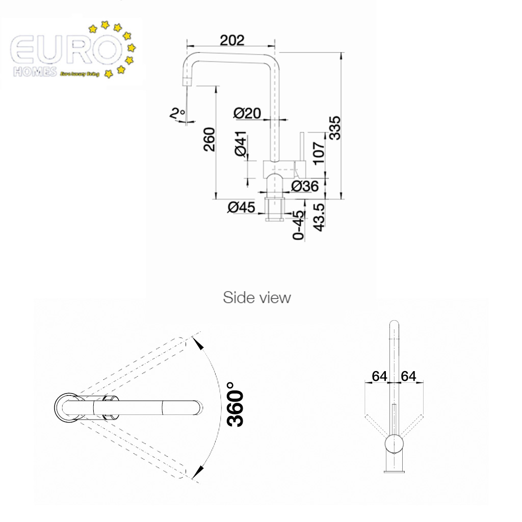 Kích thước Vòi rửa bát Blanco Finess 512322